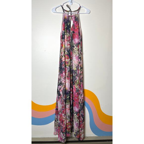 Maggy London Floral Maxi Dress Womens 12 Sleeveless Keyhole Watercolor Spring - Picture 1 of 10